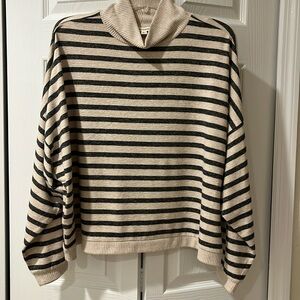 Lucky Brand Striped Sweater in charcoal and Cream NWT